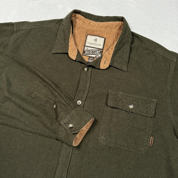 Legendary Whitetails Shirt Mens 2XL Tall Olive Buck Camp Flannel Corduroy Collar - Picture 1 of 9